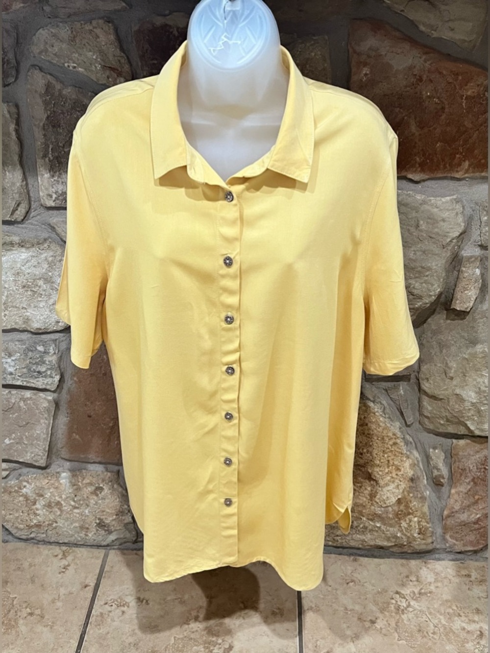 Coldwater Creek Rayon Button Up Blouse XL Goldenrod Flax Yellow Color